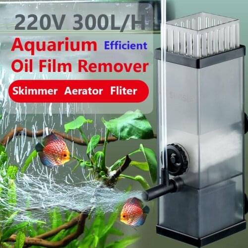 Aquarium Skimmer Fliter Oil Film Remover Filter Oxygen Pump 300L/H Surface Water Purified Adjustable Flow Fish Tank Aeration Pet
