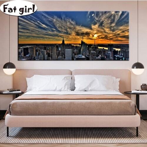 Diy diamond painting stitch cross New York City View embroidery full square round drill Sunset clouds mosaic Home furnishings