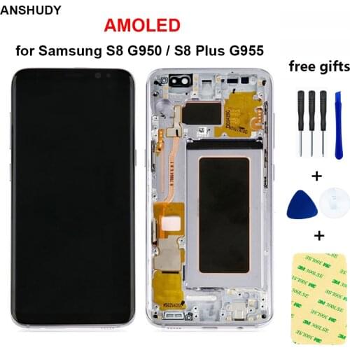 AMOLED for SAMSUNG Galaxy S8 G950 G950F LCD Touch For S8 Plus G955 G955F LCD Display With Frame Digitizer Assembly Free Tools