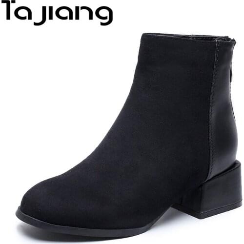 Ta Jiang New Fashion Warm Plush Winter Women Ankle Boots For Women Shoes Flock Leather Autumn British Boots Shoes Woman