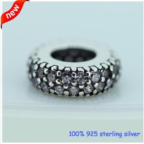 CKK 925 Sterling Silver Abstract Spacer with Fancy Pink Charms Beads Fits Original Bracelets Jewelry DIY Making