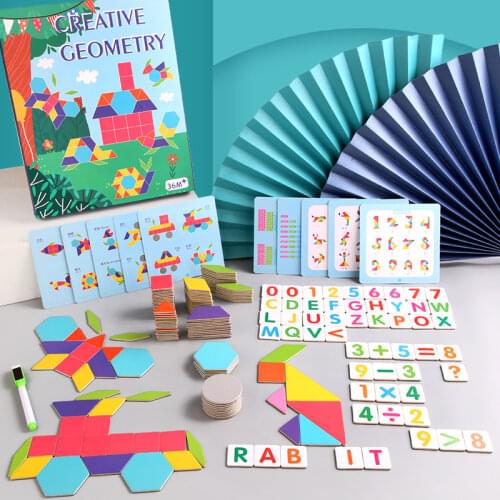 Kids Wooden Toys Gifts Magnetic Creative Geometric Operations 3D Puzzle Educational Early Education Math Teaching Aids Children