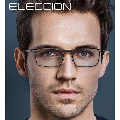 ELECCION Denmark Brand Pure Titanium Glasses Frame Men Square Myopia Optical Prescription Eyeglass Frame Man Screwless Eyewear