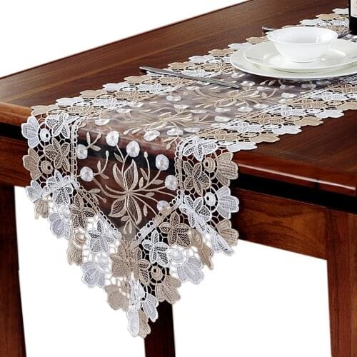 European Table Runner Elegant Double Side Embroidered Tea Table TV Tablecloth Lace Fabric Table Flag Shoe Cabinet Dust Cover