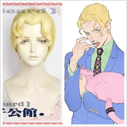 Good Shape JoJos Bizarre Adventure Golden Wind Cosplay Kira Yoshikage Golden Wig JoJo no Kimyou na Bouken Synthetic Hair + wig