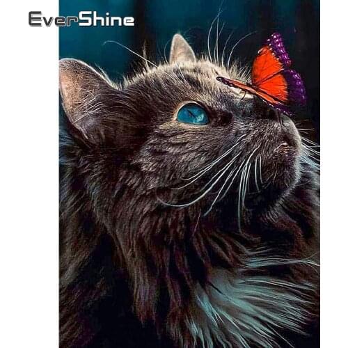 EverShine Full Drill Square Diamond Painting Cat 5D Diamond Embroidery Animal Cross Stitch Mosaic Picture Handmade Hobby