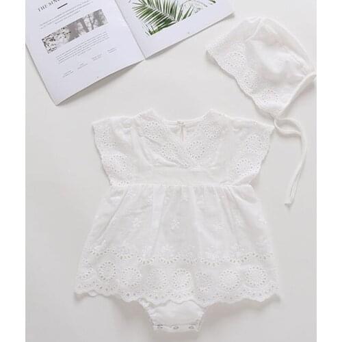 Summer Baby Girls Sleeveless Cotton Hollow Dress Romper+Hat Infant Baby Girls Jumpsuit One piece Outfit Korean Style