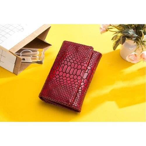 Leather ladies wallet crocodile grain cowhide short clutch