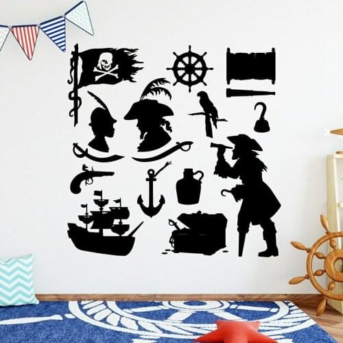 Lovely Pirate Puzzle Wall Stickers Home Decor Kids Room Pirates Vinyl Wall Decals Nursery Interior Window Wall Decoration Z587