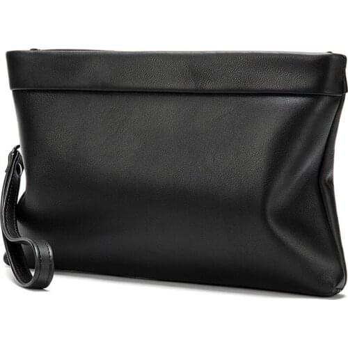 Genuine Leather Wallet Men Wristlet Clutch Bags Business Envelope Bag Men Long Money Bag Portfolio Handbag Wristlet Bag Black