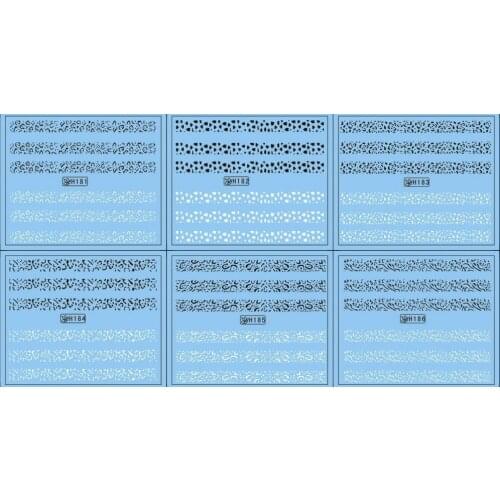 6 PACK/ LOT WATER DECAL NAIL STICKER BLACK FLOWER LACE WAVE LINE TIGER SKIN FIRE GRASS SY-H181-240