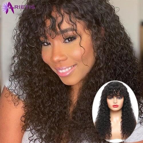 Jerry Curly Human Hair Wigs For Black Women 1b/27 1b/30 Ombre Full Machine Made Wig With Bangs Natural Black 8"-24"Inches