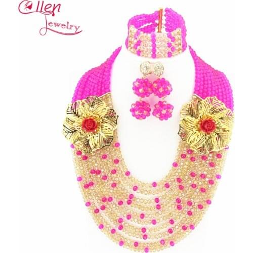 Nigerian African indian Wedding bridal Beads Jewelry Sets Crystal Beads African statement necklace women Free Shipping W6011