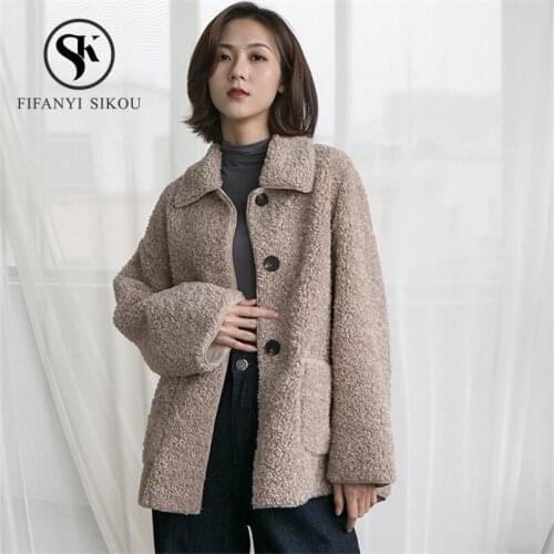 2019 Autumn Winter Faux Fur Lambswool Coats Women Loose Plush Jacket Casual Thick Warm Short Fur Coat Single Breasted Outerwear