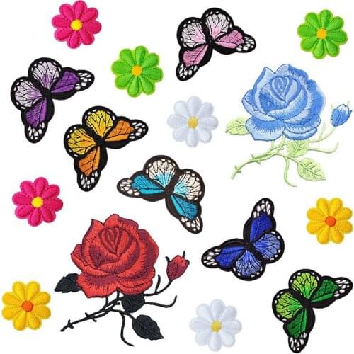 Butterfly Flower Patch DIY Series Embroidered Cloth Stickers Color Rose Patch Embroidery Patch Iron on Patches Parches New 2021