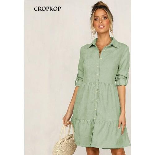 Shirt Dress Long Sleeve Women Clothing Autumn Winter Dress Button Turn-down Collar Ladies A-line Mini Party Dress 2020 Vestidos