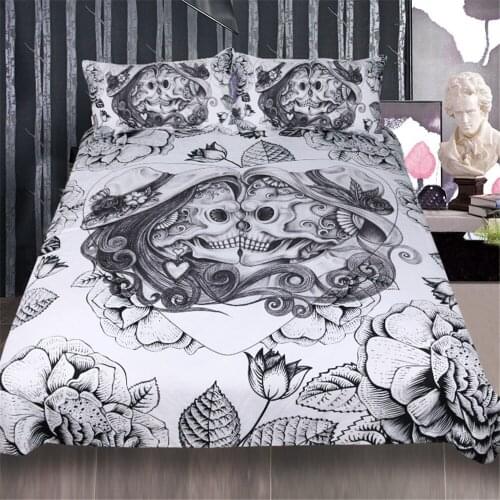 3D Flowers Skull Duvet Cover With Pillowcases Sugar Skull Bedding Set US Twin Full Queen King Size Flower Soft Bed Covers