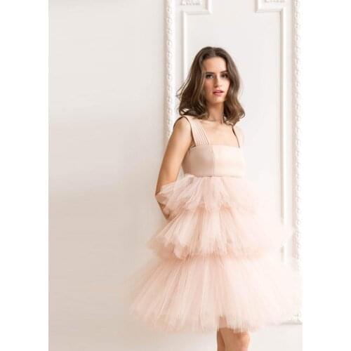 Simple Pink Tutu Dress For Women Tulle Dress Square Neck Bridesmaid Dress Tulle Ruffles Dress Short Mini Skirt Dress Tulle Gown