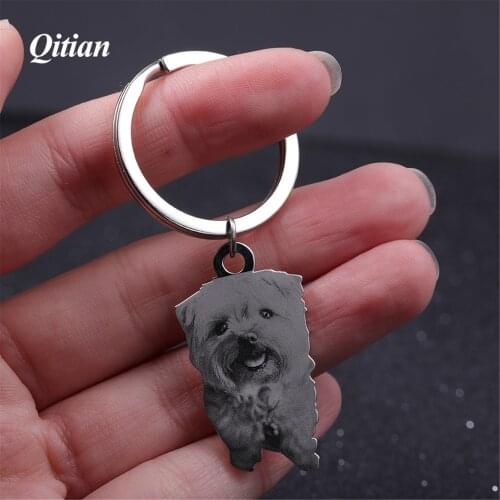 Qitian Personalized Custom DIY Sketch Disc Key Chains Stainless Steel Animal Charm Bag Car KeyChain Free Laser Engraved