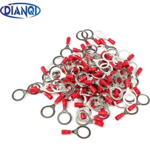 RV1.25-12 Red 22-16AWG 0.5-1.5mm2 Insulated Ring Terminal Connector Cable Wire Connector 100PCS Circular Terminal