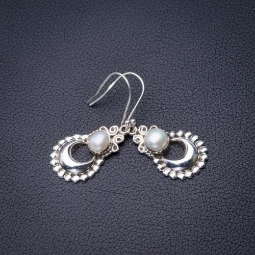 StarGems Natural River Pearl Handmade 925 Sterling Silver Earrings 1.75" D6889