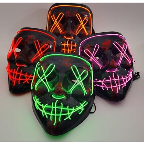 Halloween Led Neon Mask Glow In The Dark Luminous Horror Mask For Adult Halloween Masquerade Party Decor Supplies Cosplay Props