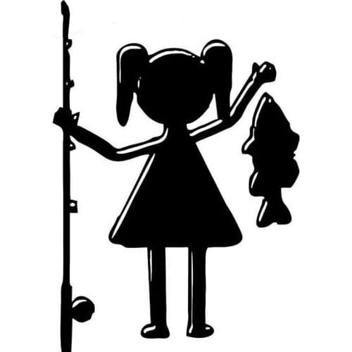 9.8cm*14cm Girl Fishing Car Styling Car Sticker Vinyl Decor Decal Black/Silver S3-5060