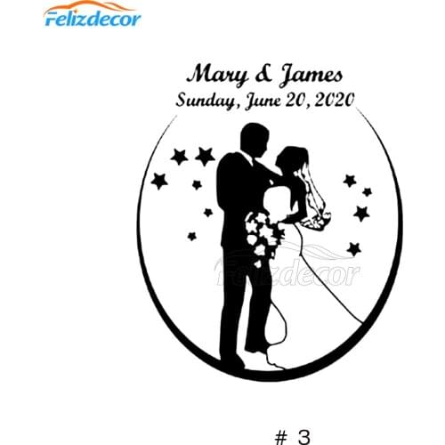 Style 3 personalised Name Wedding Car Decor Decal Vinyl Groom & Bride Silhouette Sticker Custom Date Car Window Decor L1005C