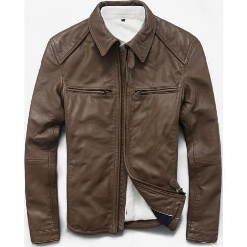 YOLANFAIRY Genuine Leather Jacket Men Real Sheepskin Leather Jacket Spring Autumn Short Motocycle Plus Size Coat 180001MF609