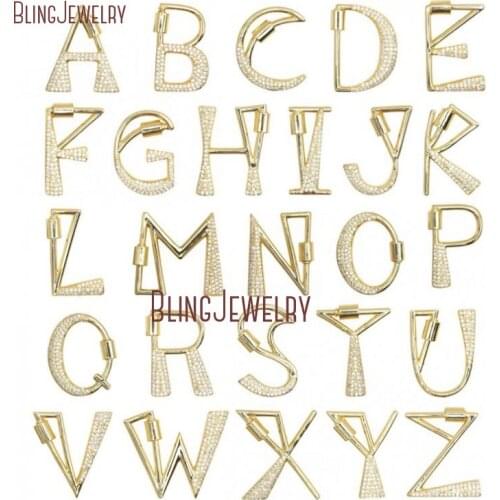 A-Z 26 Letters Lock Screw Clasp Carabiner Lock Initial Lock Pendant Jewelry 18k Gold Filled CZ Paved Locks FC31981