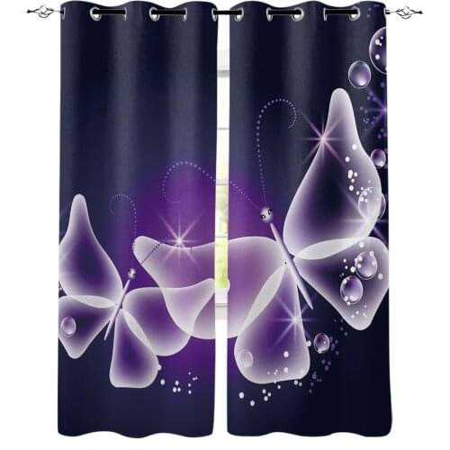 Purple Butterfly Blackout Curtains for Children Kids Home Decor Bedroom Living Room High Shading Window Curtains