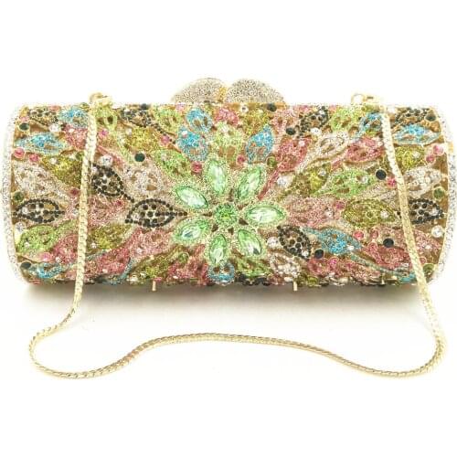 Women colorful Rhinestone wedding party Clutch bag Crystal Diamond Purse blue gold Clutches bags Mini Chain Prom Handbag wallet