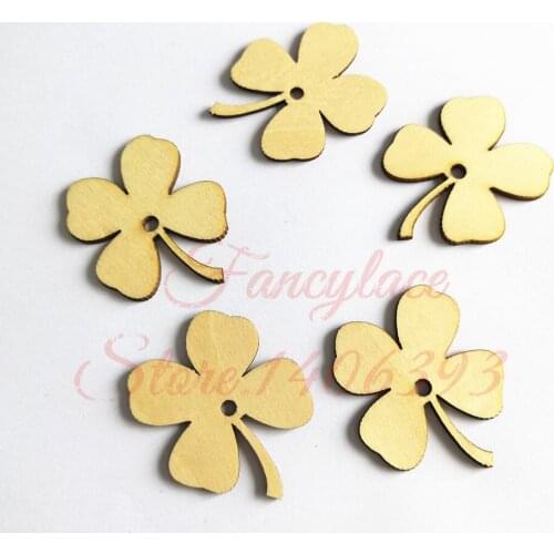 100Pcs Wood Wooden Four Leaves tags Wedding Card Wish Tree Gift Tags with Jute String 40mm Wedding FavorParty Decoration