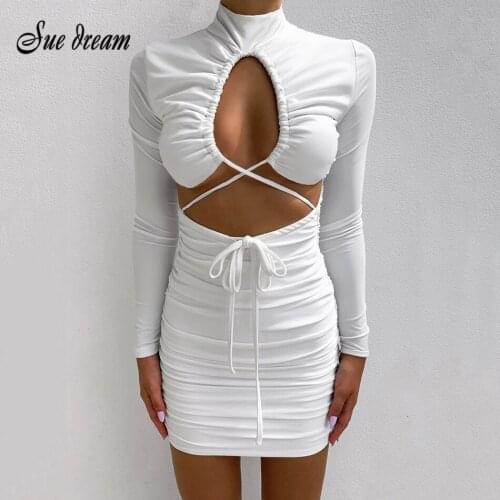 2021 Summer Womens New Sexy Stand Collar Hollow Bodycon Mini Dress Elegant Celebrity Club Party Dress Vestido