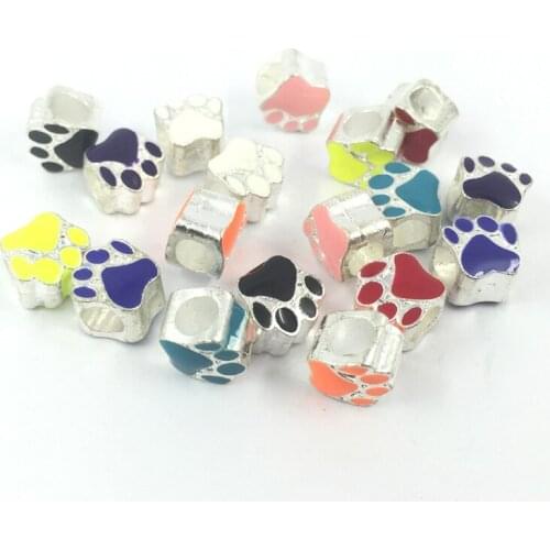 5Pcs/lot silver Plated Dog footprints Big Hole European Beads Fit Charms Bracelets & Bangles