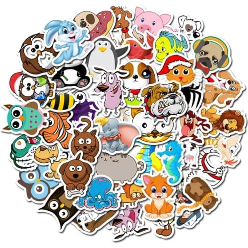 50PCS Cartoon Animal Stickers Kids Toy Sticker For DIY Luggage Laptop Skateboard Motorcycle Bike Bedroom Sticker