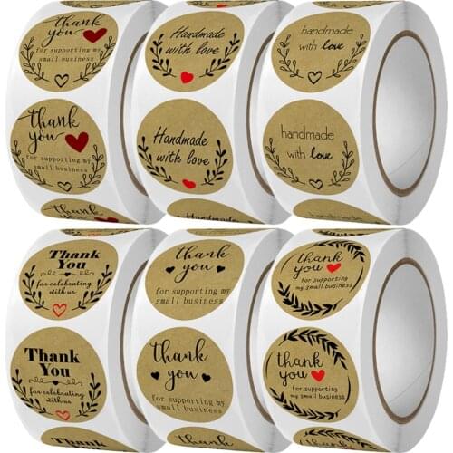 500pcs/roll 25mm Round Natural Kraft Handmade Stickers Scrapbooking for Package Adhesive Thank You Sticker Gift Seal Label