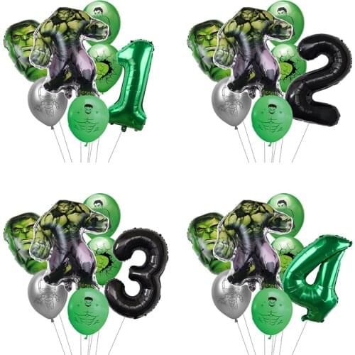 7pcs Avengers Super Hero Hulk Theme Balloons 32inch Green Number Boy Birthday Party Decoration Baby Shower Kids Toys Gift Globos