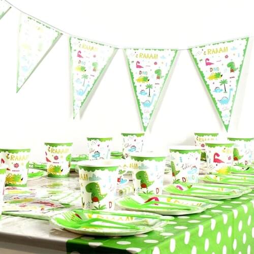92pcs/lot Dinosaur Theme Birthday Party Set Kids Favors Table cover Plates Forks Baby Shower Banner Decorate Maps Cups Napkins