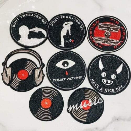 1Pcs Music CD Patches Black Animal Appliques Iron For DIY On Clothes Jeans Backpack Badges