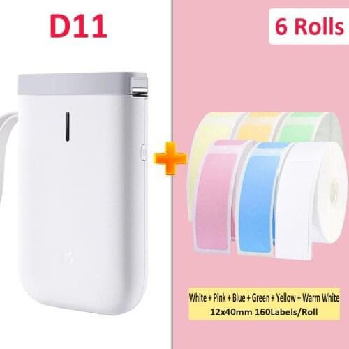 White Niimbot Label printer add 6Rolls D11 Price Sticker Portable BT Thermal Label Printer Home and Office use USB Cable