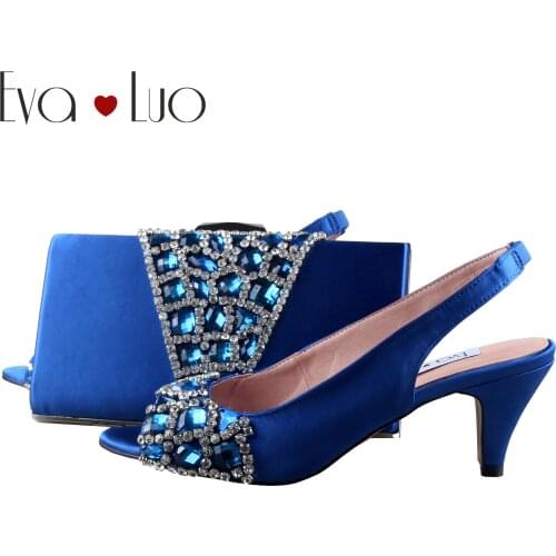 BS1127 Custom Made Royal Blue Crystal Shoes With Matching Bag Slingbacks Party Women Shoes Bridal Wedding Shoes