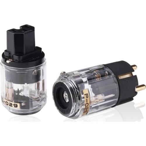 C-029 P-029 Hifi Power Connector Transparent Gold Plated Power Plug Schuko Electrical Cable EUR Male IEC Female 2 Pins Socket
