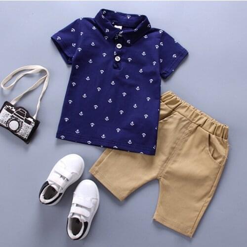 Kids clothes childrens shirt short sleeve boy polo shirts polo t shirt 2 piece polo shirt and shorts set for boys Summer New
