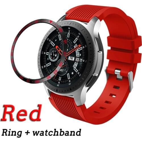 For Samsung Galaxy Watch 46mm Bezel Ring Styling Case Adhesive Cover Anti Scratch Protection + Silicone Watch Band Strap
