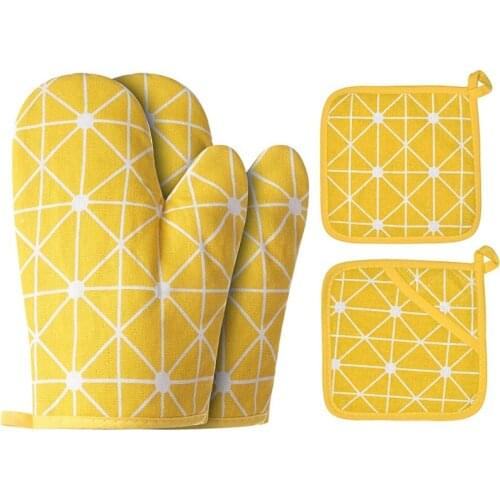 Household Cotton and Linen Baking Gloves, Microwave Oven Gloves, Heat Insulation Pads, Pot Pads, Barbecue Iron Gloves, Nordic Ge
