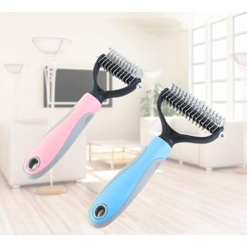 Quality Pet Stainless Double-sided Brush Cat Dog Hair Removal Comb Grooming Dematting Deshedding Blade For Matted Long Fur