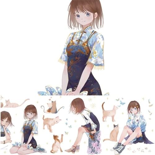 Lovely Girl And Cat Washi Tapes Bullet Journal Masking Tape Adhesive Tape DIY Scrapbooking Decoration Washi Stickers