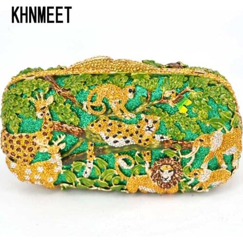 Fashion Crystal Women Evening Bag Luxury Diamond Clutch Zoo Pattern Party Handbag Party Purse Hollow Out Clutches Bag 0045-a