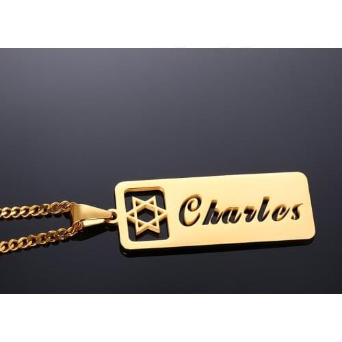 Trendy Personalized Stainless Steel Nameplate Necklace For Women Star Of David Tag Customized Name Necklaces Anniversary Jewelry